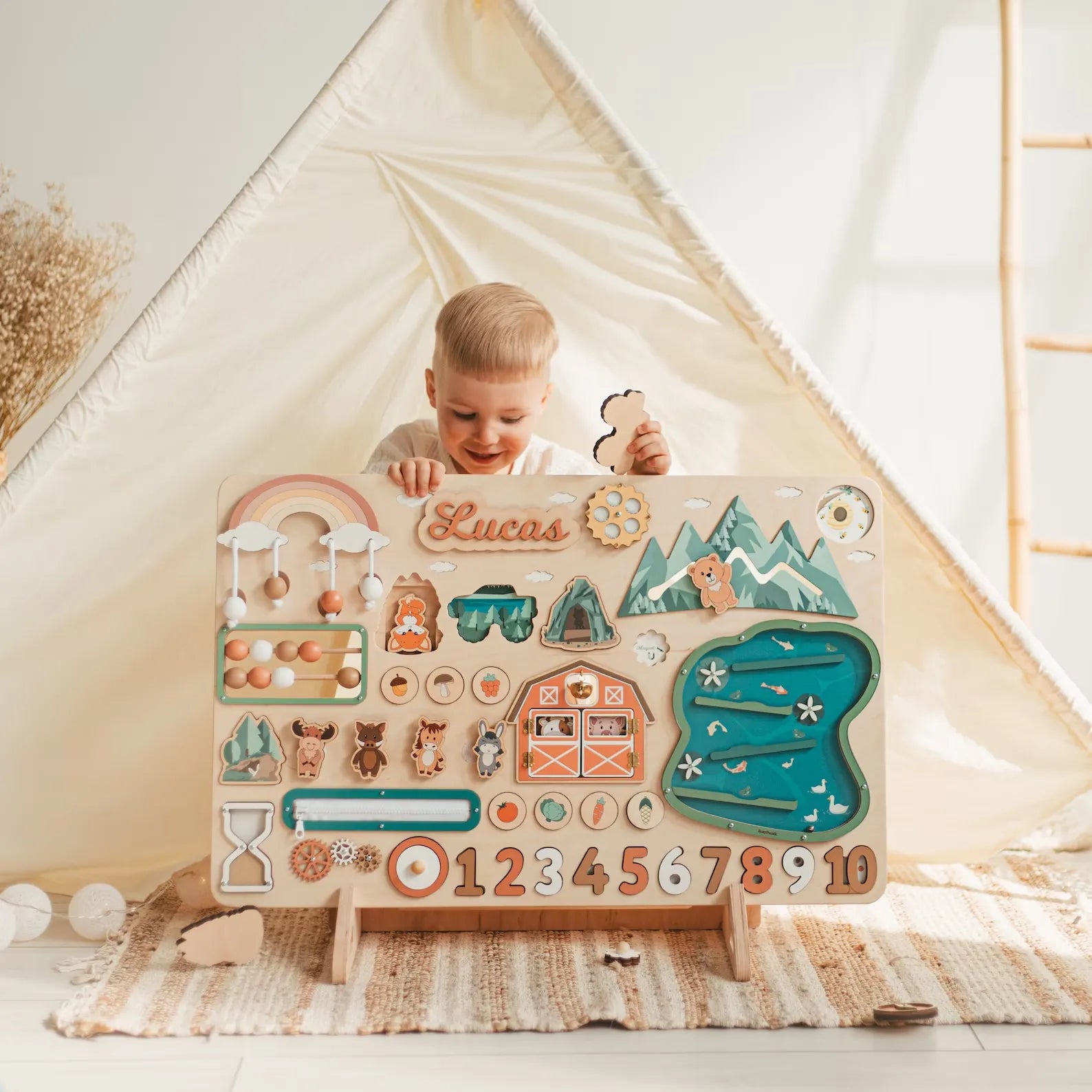 KidMigo Tableau Montessori Busy Board En Bois – 7 Interrupteurs Lumineux Colorés Pour Bébé Dès 1 An