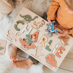 Dinosaur Name Puzzle - Wooden Busy Board for Toddlers Wooden Name Puzzles Busypuzzle