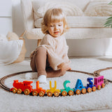 Eco-friendly name train for boy – Montessori learning toy for fine motor skills