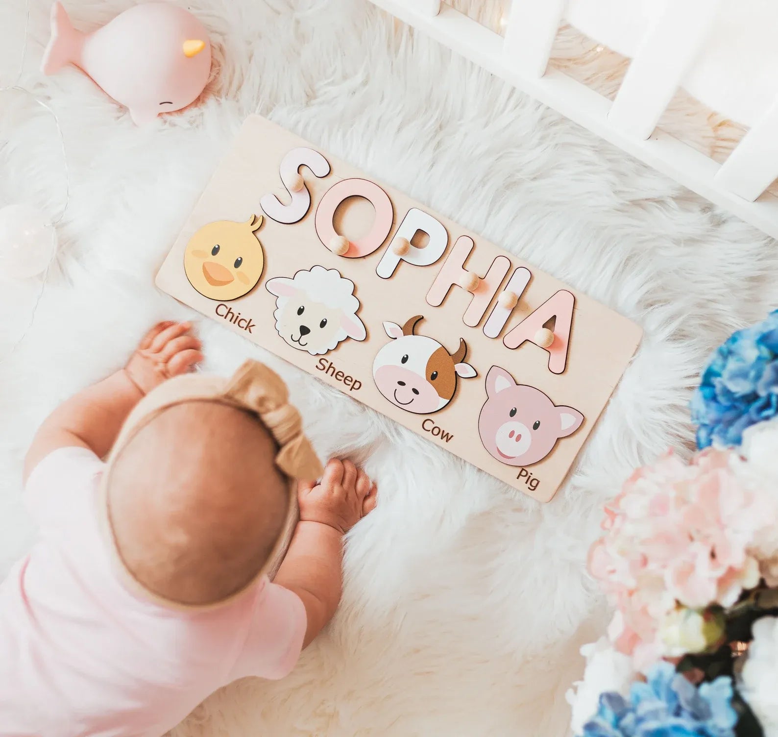 Personalized name puzzle with animals – wooden toy for toddlers