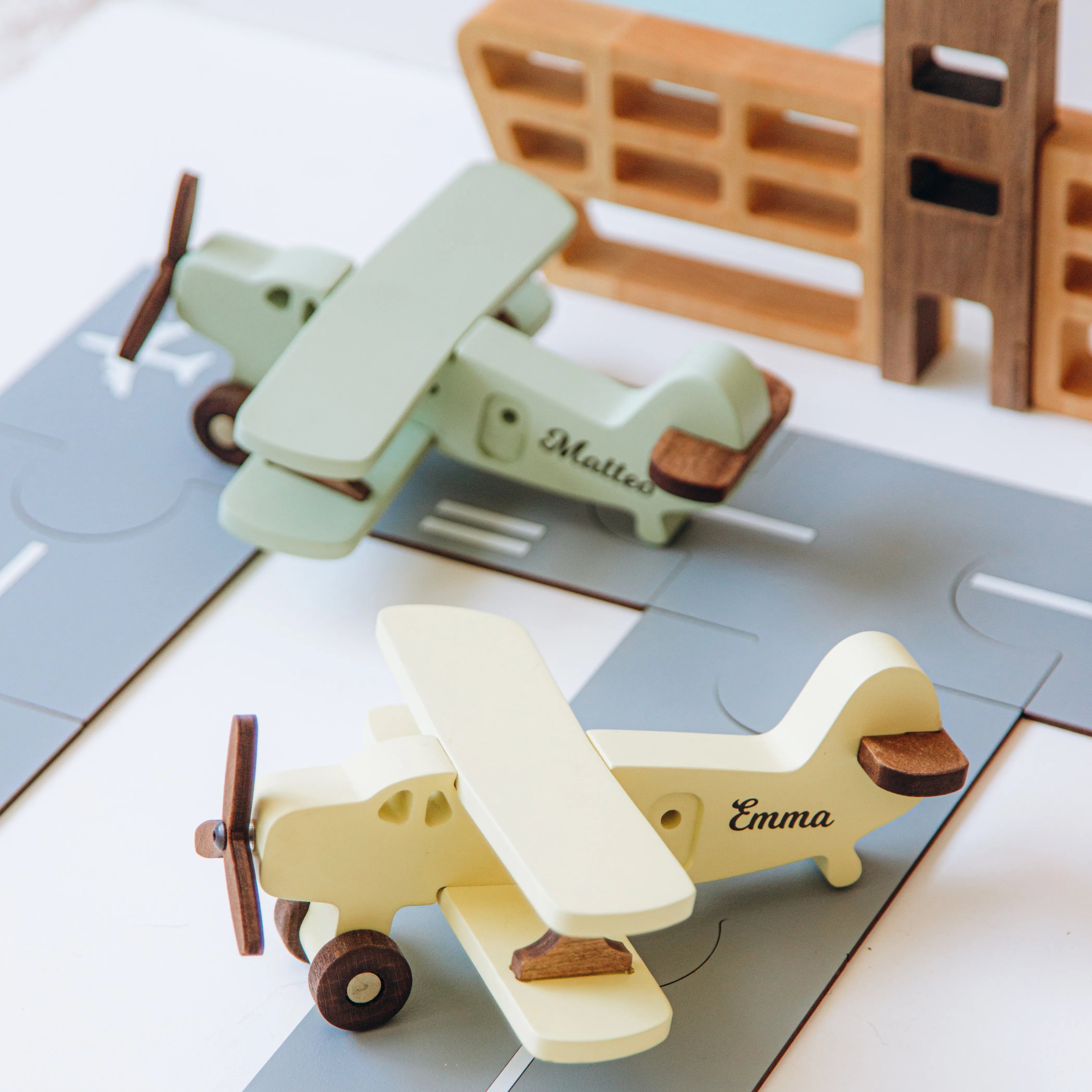 Personalized wooden airplane toy – colorful plane for toddlers and kids