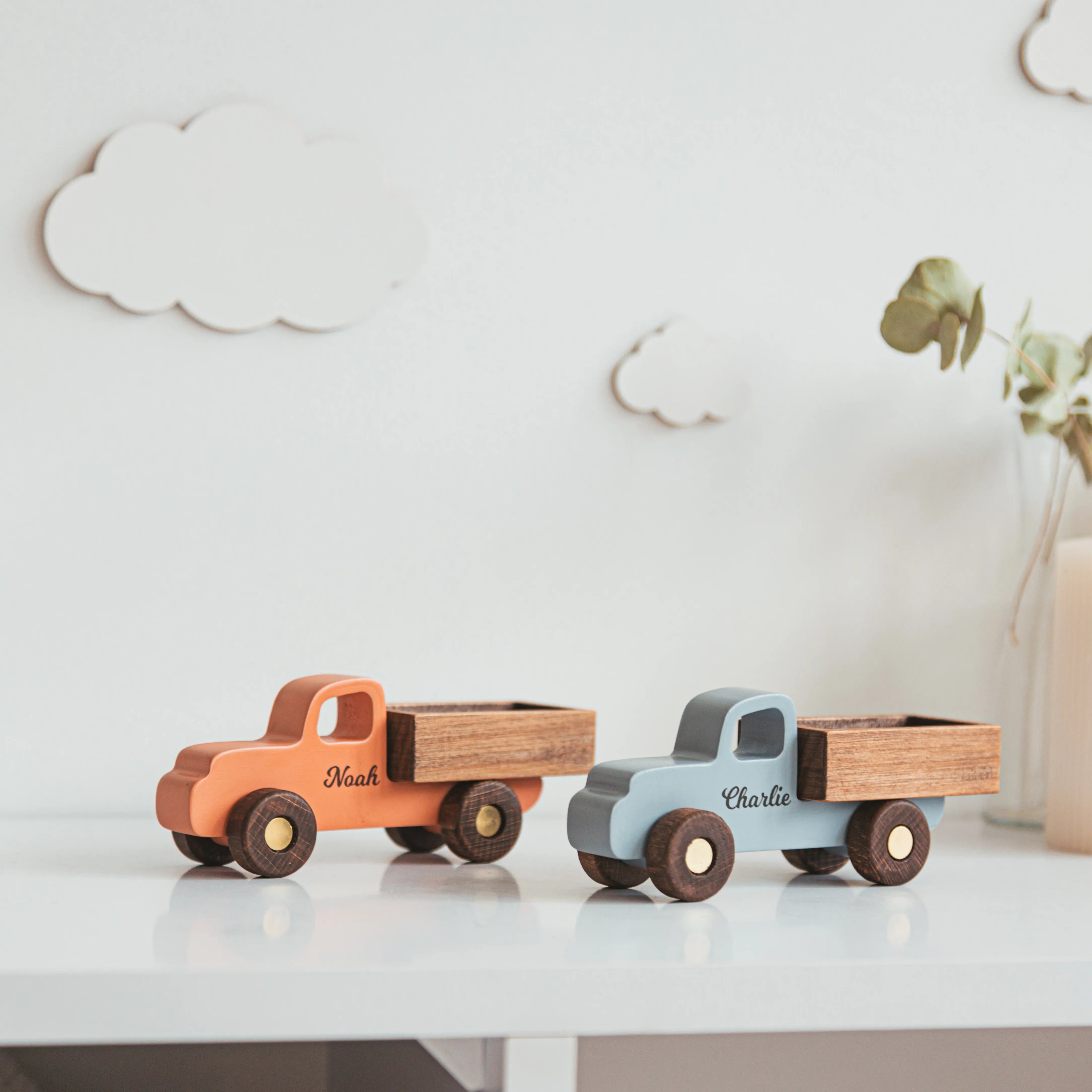 Personalized wooden toy cars – colorful handmade vehicles for toddlers