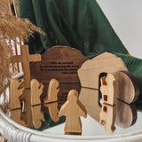 Close-up of personalized engraving on the back of the wooden Resurrection Scene rock.