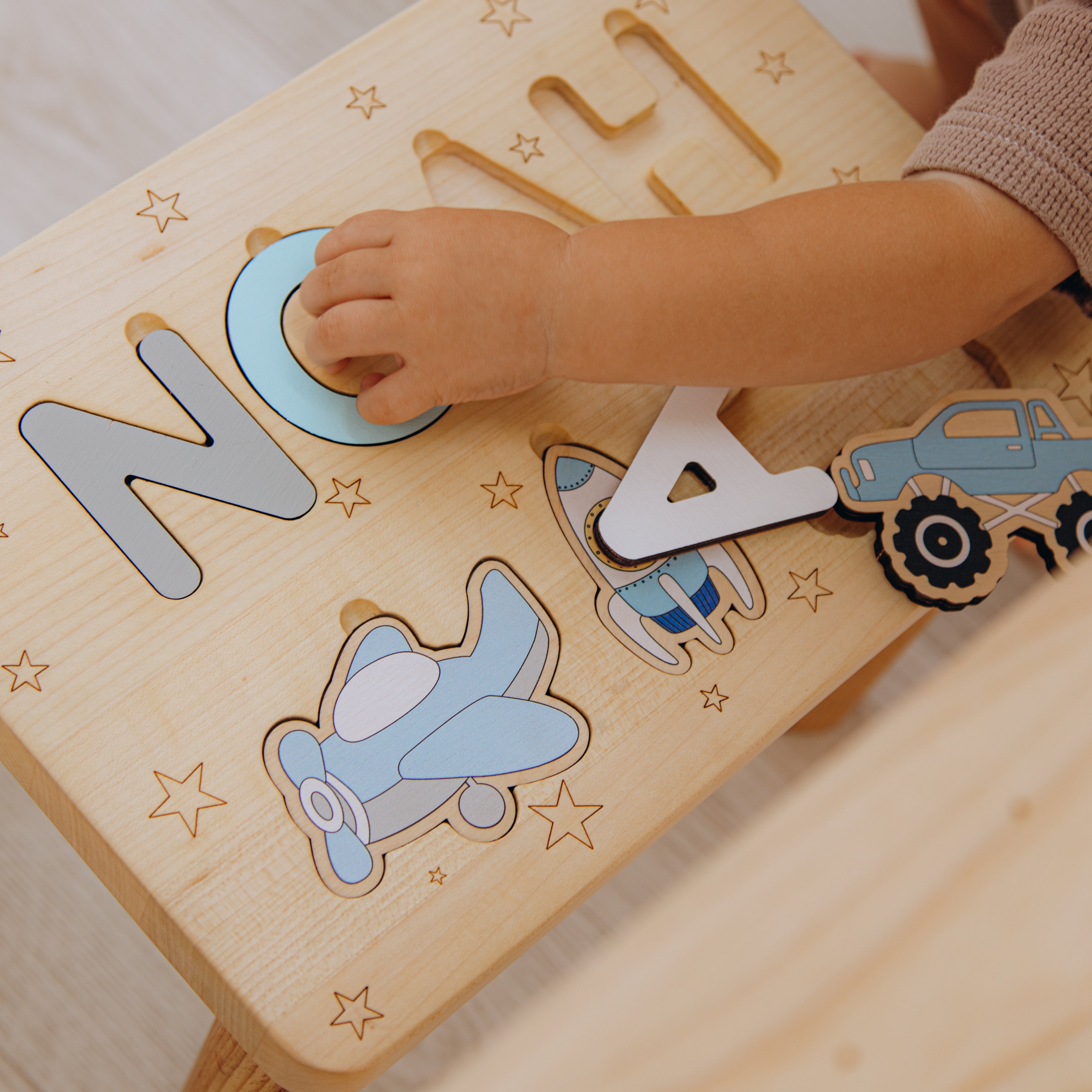 Children's Personalized Step Stool with Puzzle Personalized Wooden Decor Busypuzzle