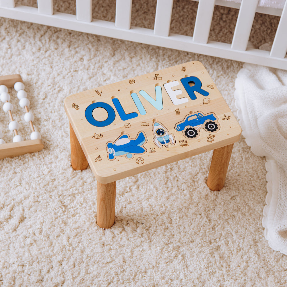 Children's Personalized Step Stool with Puzzle Personalized Wooden Decor Busypuzzle