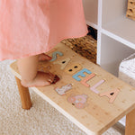 Children's Personalized Step Stool with Puzzle Personalized Wooden Decor Busypuzzle