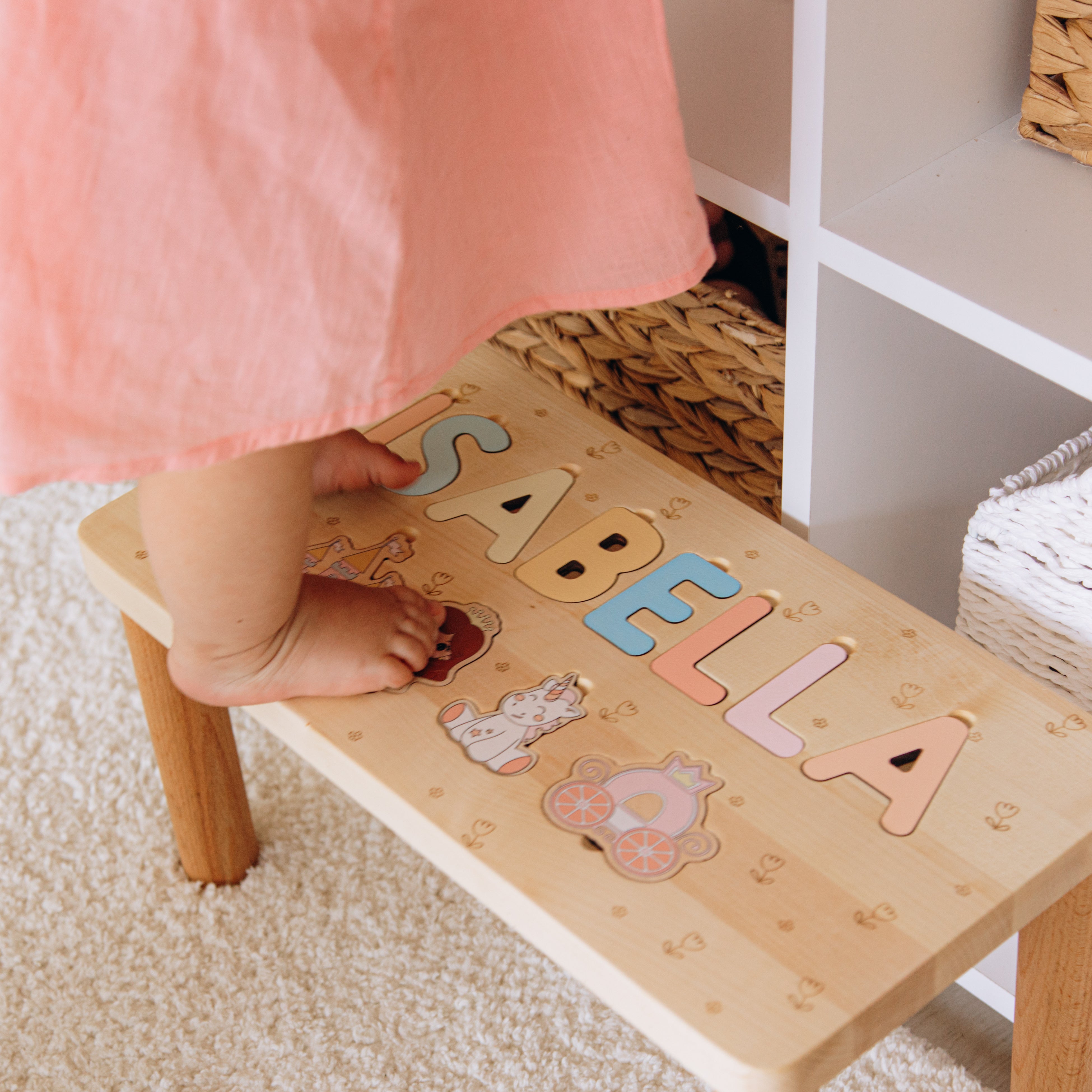 Children's Personalized Step Stool with Puzzle Personalized Wooden Decor Busypuzzle