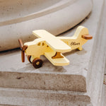 Personalized Wooden Biplane – Custom Name & Color Toy Eco-Friendly Wooden Vehicles Busypuzzle