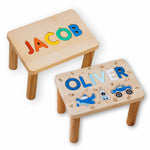 Children's Personalized Step Stool with Puzzle Personalized Wooden Decor Busypuzzle