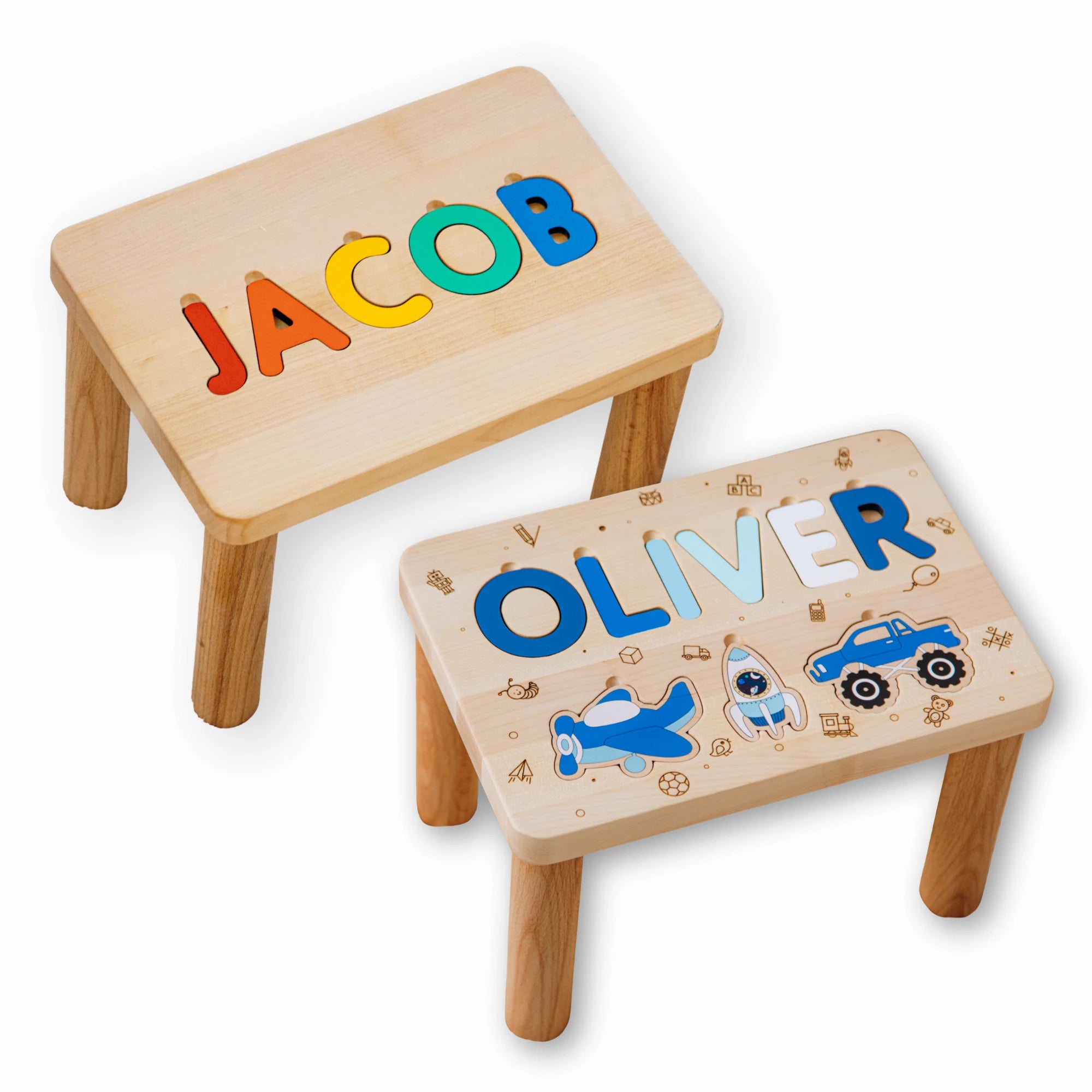 Children's Personalized Step Stool with Puzzle Personalized Wooden Decor Busypuzzle