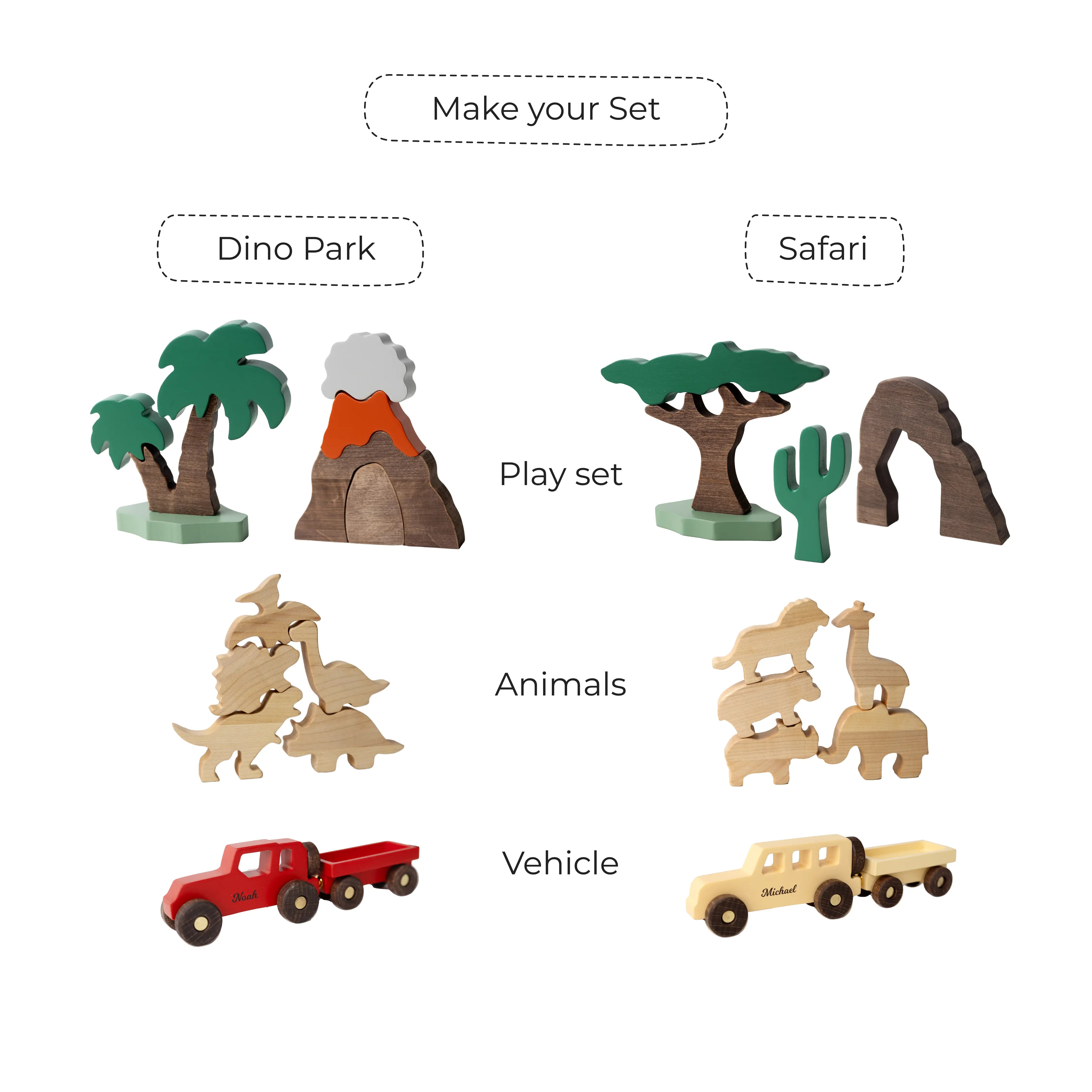 Montessori Wooden Thematic Play Set with Personalized Toy Car Eco-Friendly Wooden Trains Busypuzzle