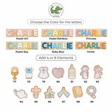 Color selection chart for wooden name puzzles with various color options and corresponding elements.