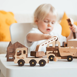 Wooden toy construction car