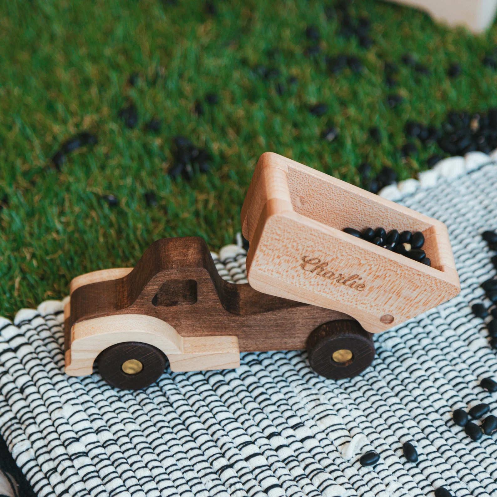 Wooden toy construction car