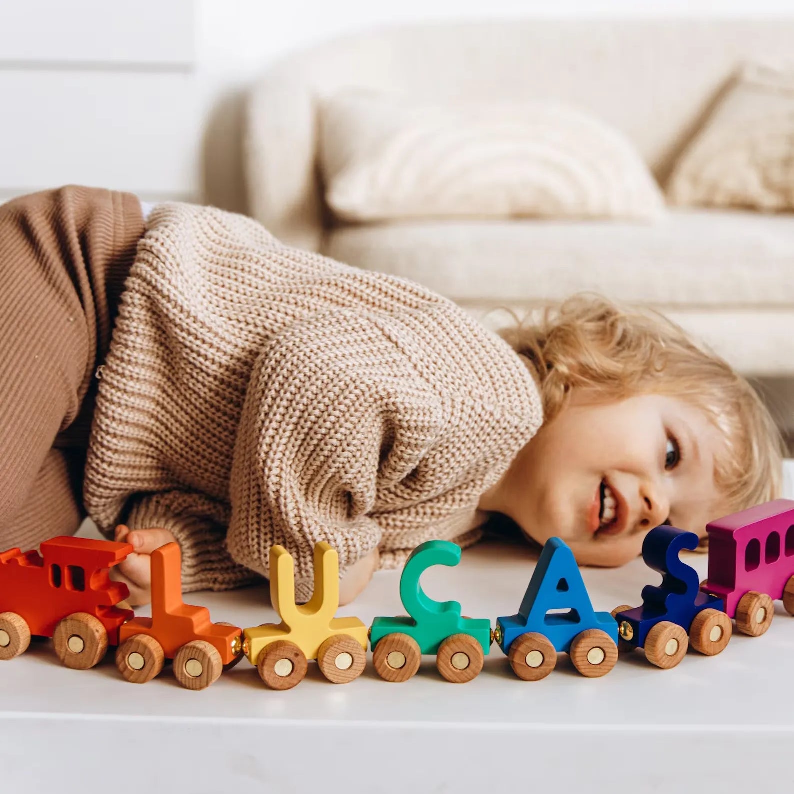 Boy’s name train – personalized wooden locomotive for early learning