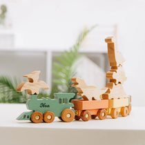 Wooden colored train with animals