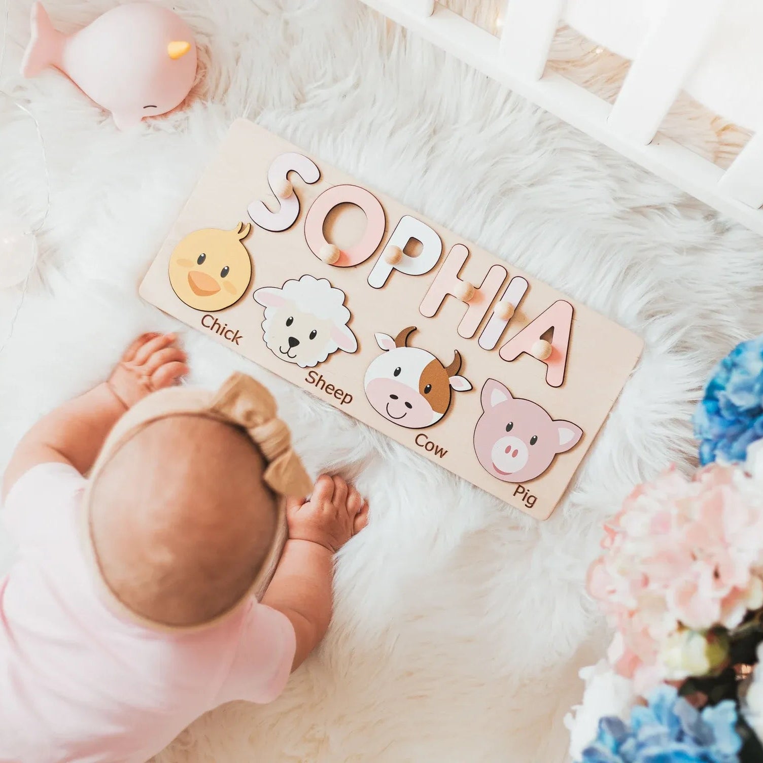 Personalized Wooden Name Puzzle with Animals - Custom Montessori Toddler Gift Wooden Name Puzzles Busypuzzle