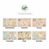 Personalized Name Busy Board for Toddlers – Wooden Montessori Sensory Toy