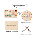 Personalized Wooden Name Puzzle with Animals - Custom Montessori Toddler Gift Wooden Name Puzzles Busypuzzle