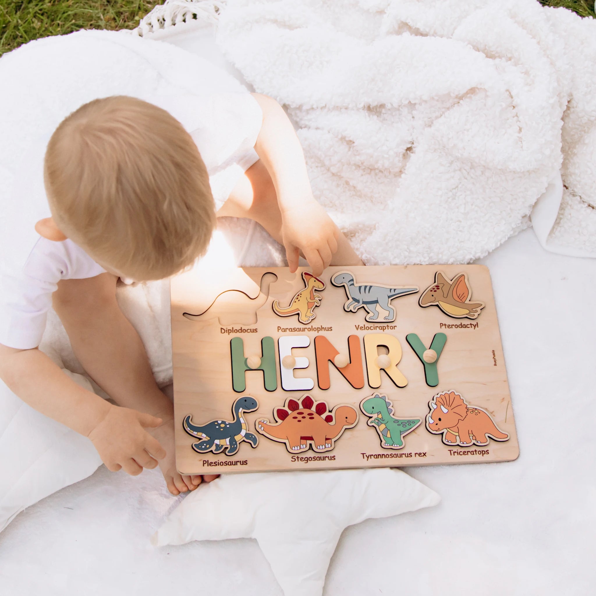 Dinosaur Name Puzzle - Wooden Busy Board for Toddlers Wooden Name Puzzles Busypuzzle