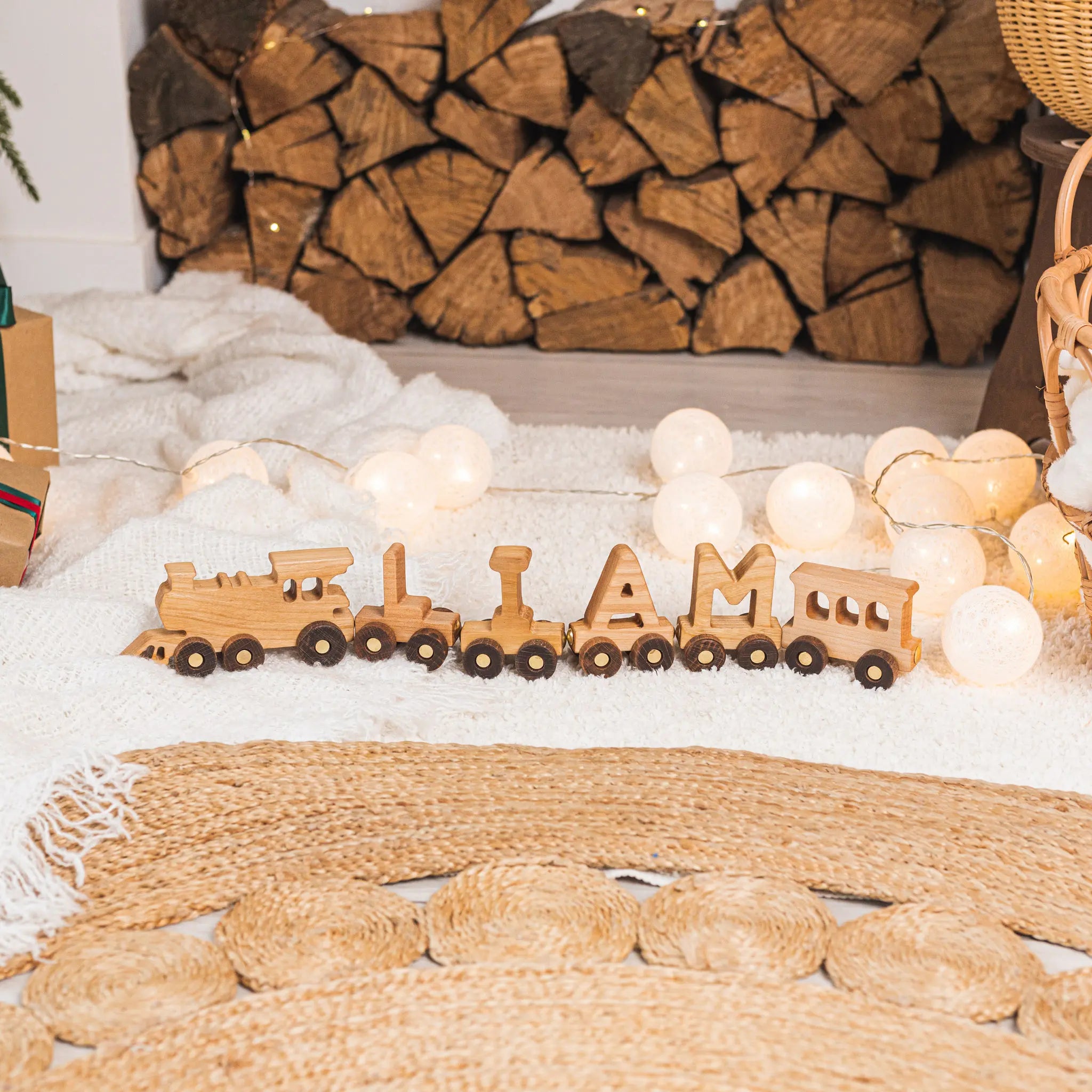 Personalized Wooden Name Train – Natural Nursery Decor & Gift Eco-Friendly Wooden Trains Busypuzzle