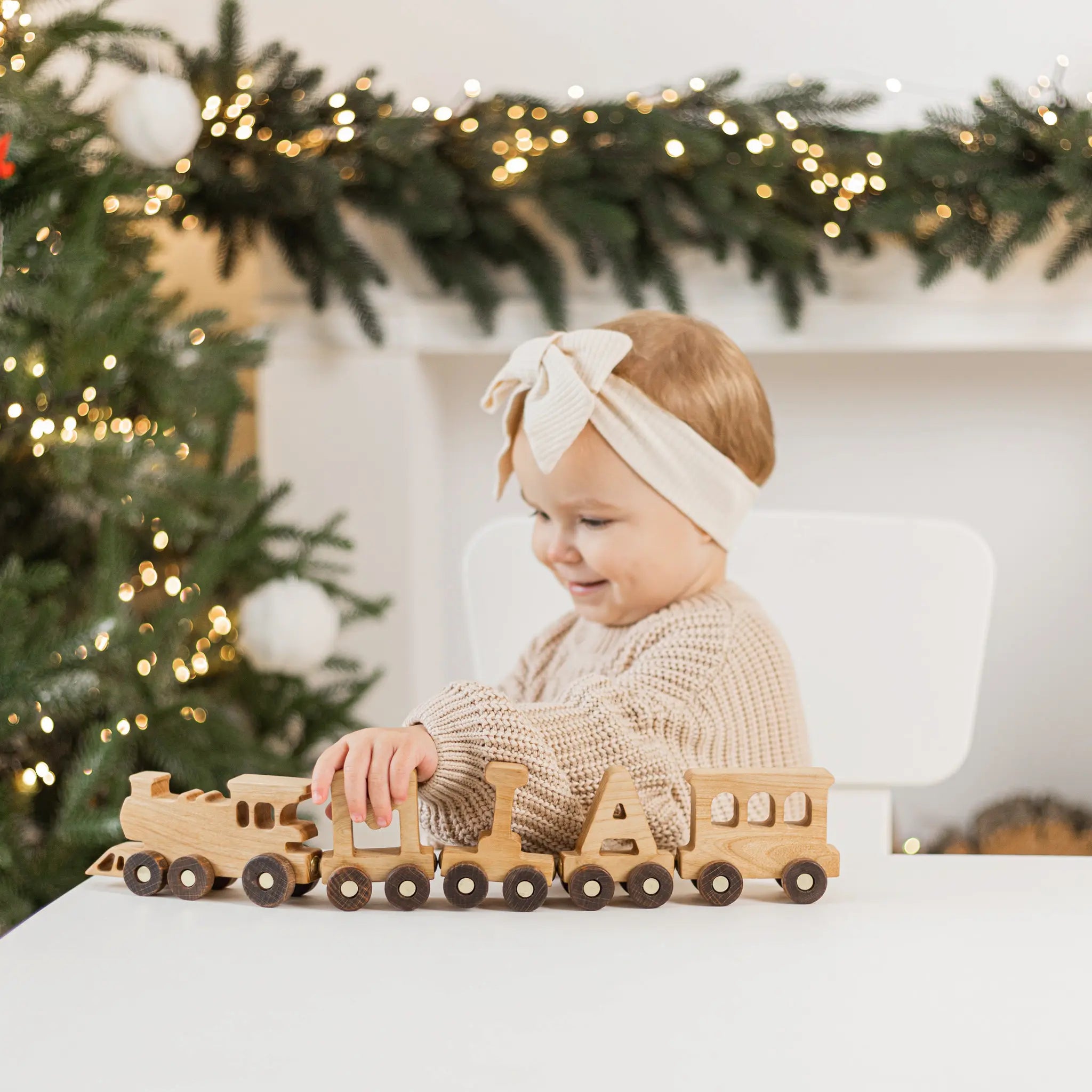 Personalized Wooden Name Train – Natural Nursery Decor & Gift Eco-Friendly Wooden Trains Busypuzzle