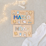 Personalized Baby Baptism Gift – Custom Wooden Name Puzzle Board, Christening Keepsake for Newborn
