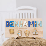Personalized Baby Baptism Gift – Custom Wooden Name Puzzle Board, Christening Keepsake for Newborn  Busypuzzle