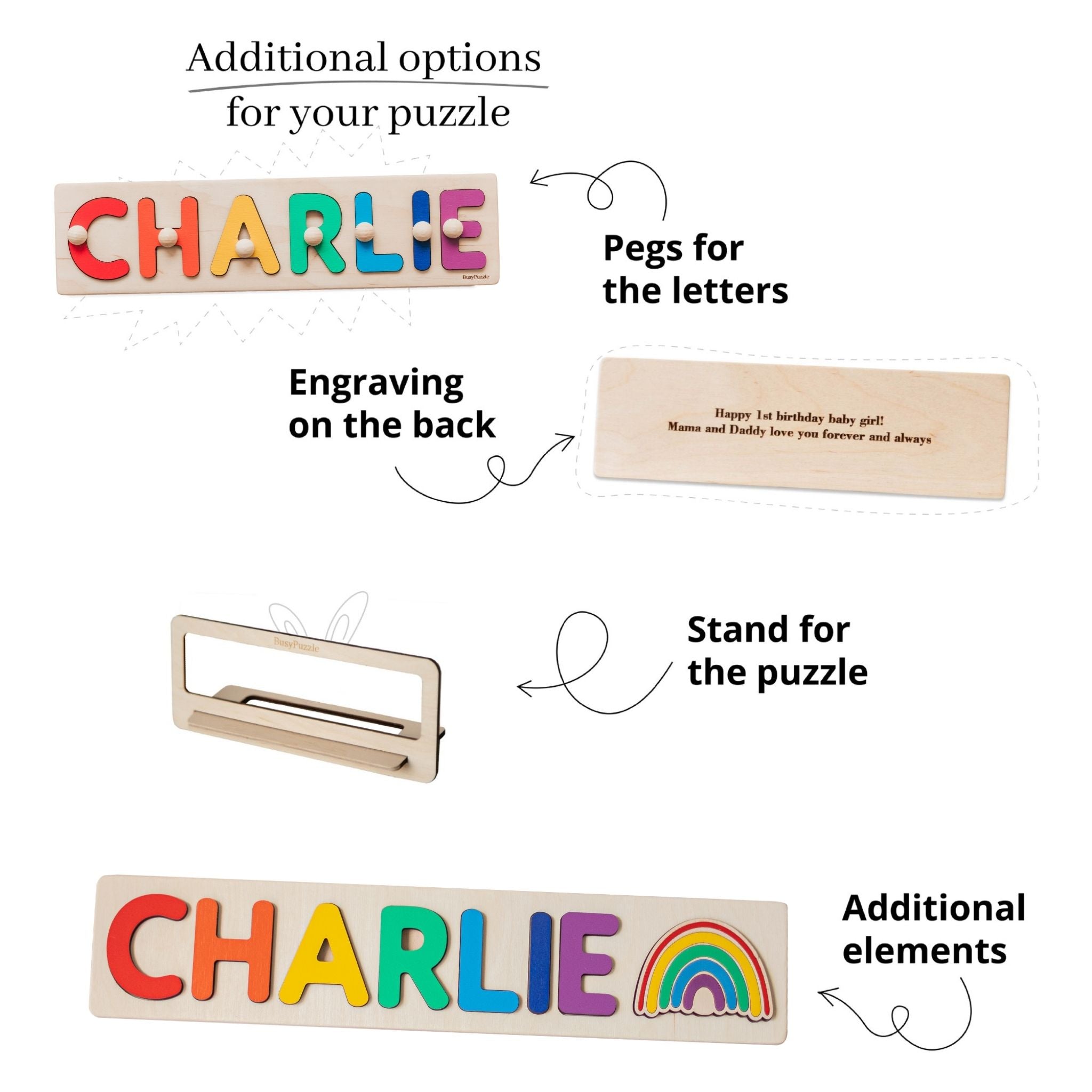 Personalized Rainbow Wooden Name Puzzle – Rainbow Baby Gift Wooden Name Puzzles Busypuzzle