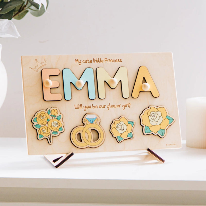 Flower girl proposal wooden name puzzle