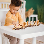 Personalized Wooden Name Train – Natural Nursery Decor & Gift Eco-Friendly Wooden Trains Busypuzzle