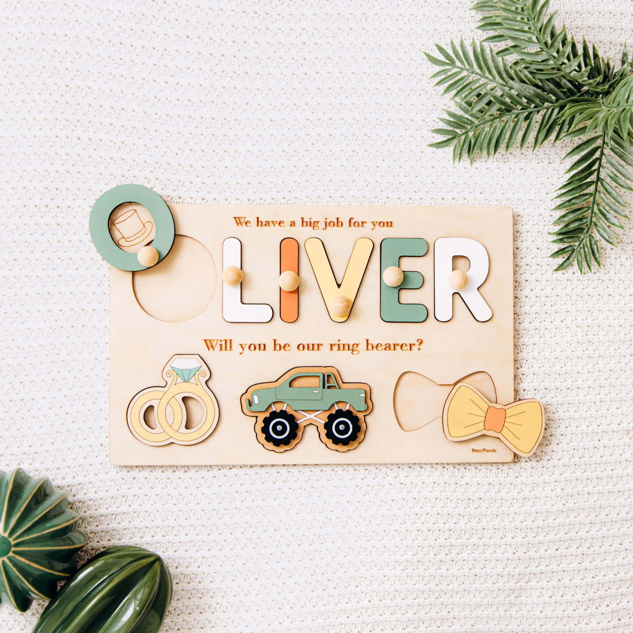 Personalized Ring Bearer Proposal Wooden Name Puzzle Wooden Busy Boards Busypuzzle