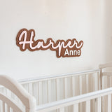 Custom Dark Wood Nursery Name Sign – Personalized Baby Wall Decor