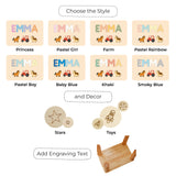 Toddler Step Stool with Name Puzzle – Farm Animal Theme – Montessori Furniture