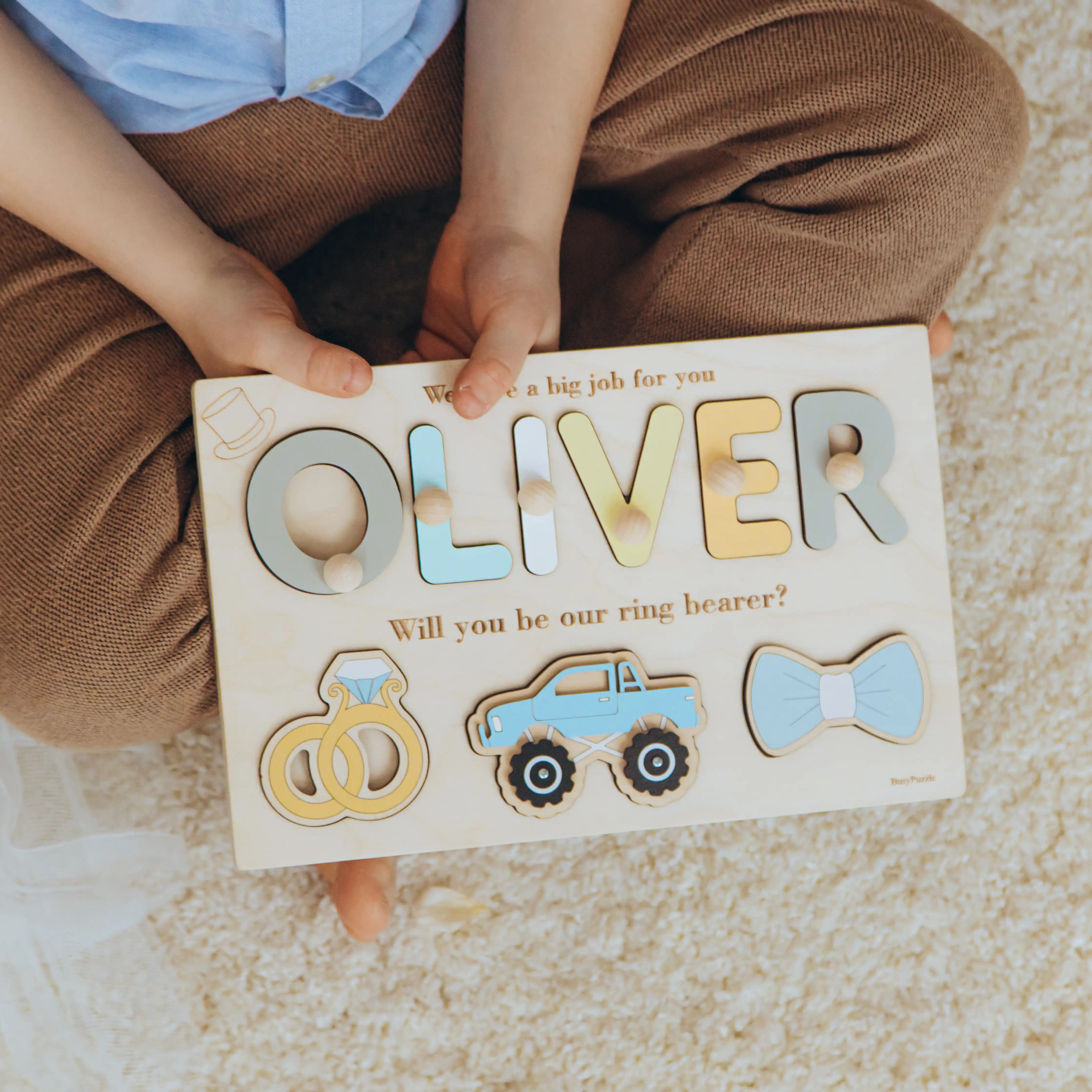 Personalized Ring Bearer Proposal Wooden Name Puzzle Wooden Busy Boards Busypuzzle