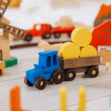 Personalized Blue Wooden Tractor & Trailer – Little Farmer's Gift