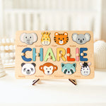Personalized Wooden Name Puzzle with Animals - Custom Montessori Toddler Gift Wooden Name Puzzles Busypuzzle