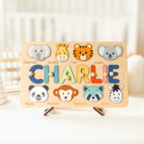Personalized Wooden Name Puzzle with Animals - Custom Montessori Toddler Gift