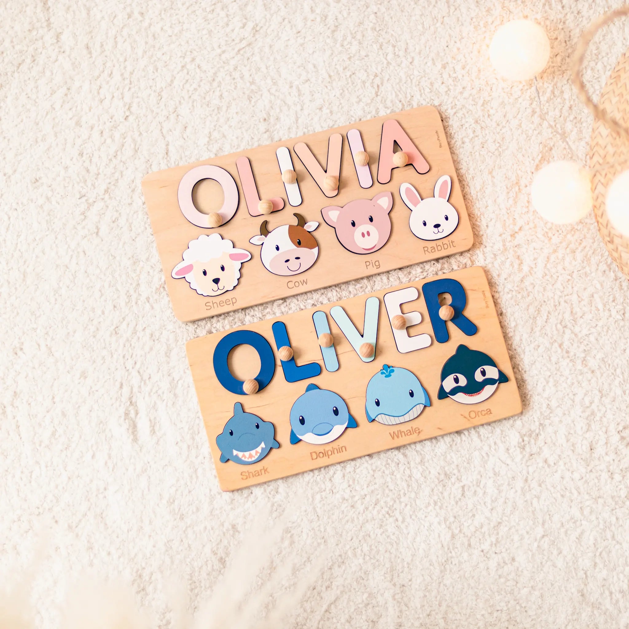 Personalized Wooden Name Puzzle with Animals - Custom Montessori Toddler Gift Wooden Name Puzzles Busypuzzle