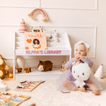 White Wooden Montessori Bookshelf – Custom Kids Book Display Nursery Furniture Busypuzzle