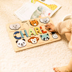 Personalized Wooden Name Puzzle with Animals - Custom Montessori Toddler Gift Wooden Name Puzzles Busypuzzle