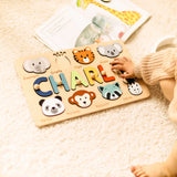 Personalized Wooden Name Puzzle with Animals - Custom Montessori Toddler Gift