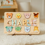 Personalized Wooden Name Puzzle with Animals - Custom Montessori Toddler Gift Wooden Name Puzzles Busypuzzle