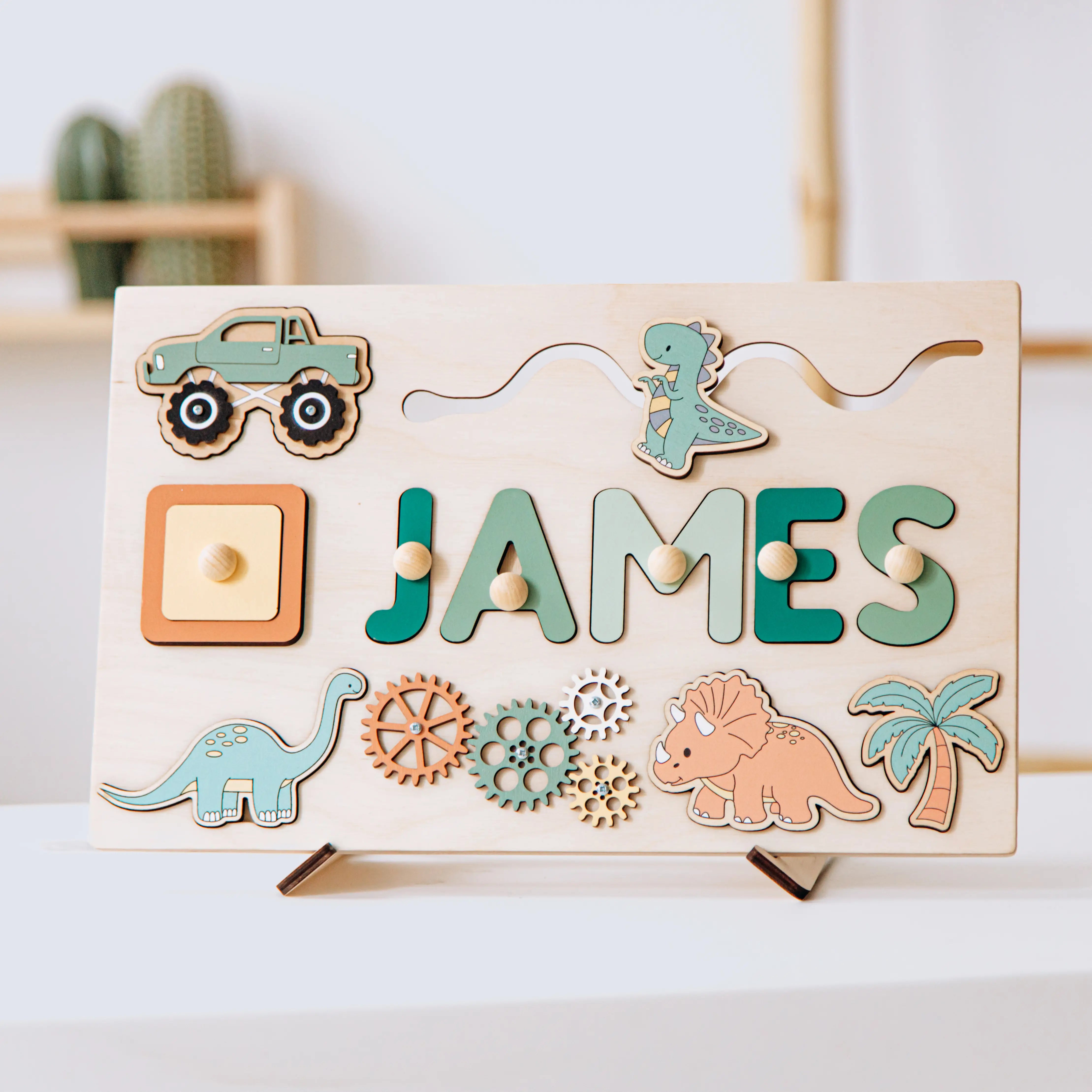 Personalized Themed Busy Board for Toddlers – Dino, & Woodland Wooden Toy Wooden Busy Boards Busypuzzle
