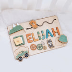 Personalized Themed Busy Board for Toddlers – Dino, & Woodland Wooden Toy Wooden Busy Boards Busypuzzle