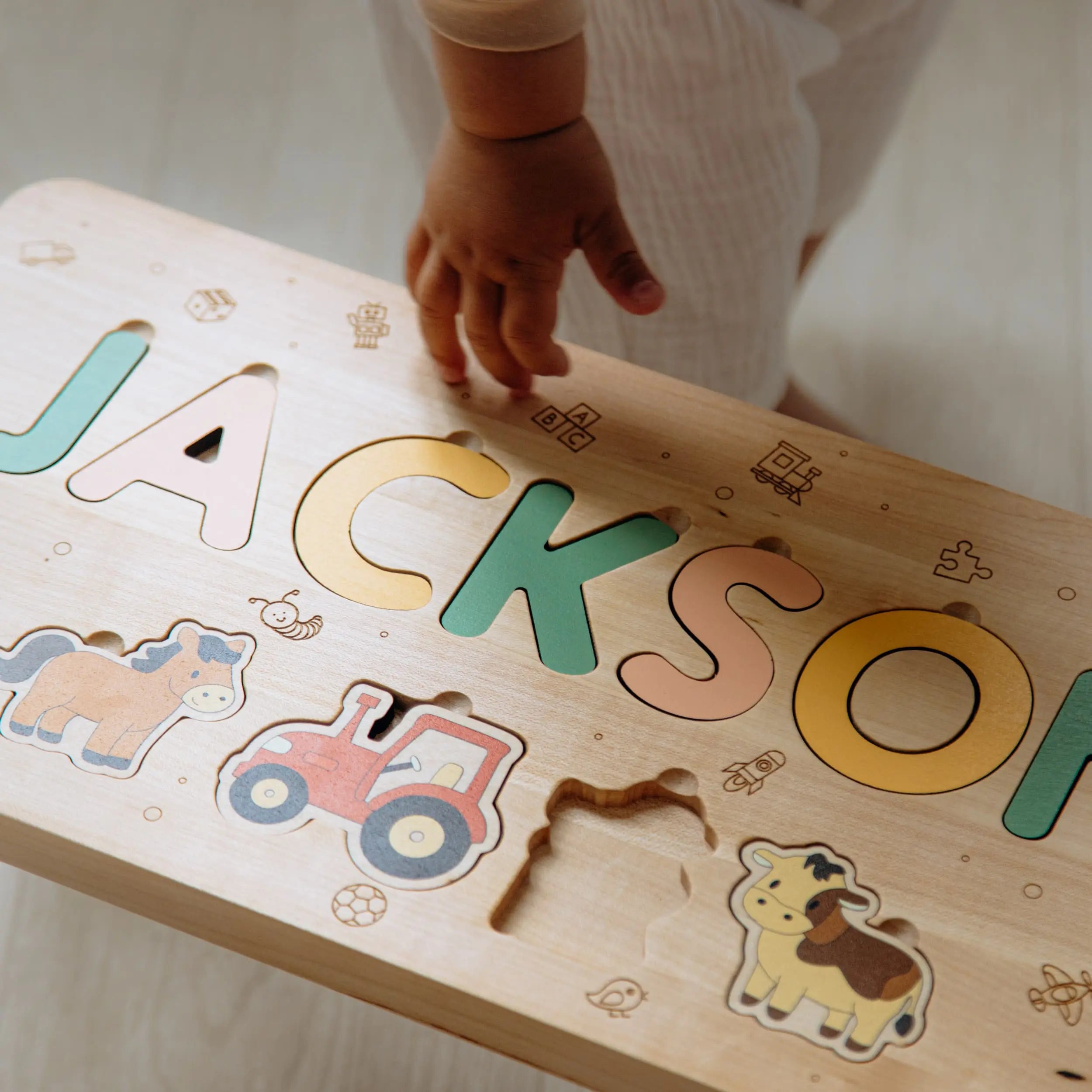 Toddler Step Stool with Name Puzzle – Farm Animal Theme – Montessori Furniture  Busypuzzle