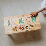 Toddler Step Stool with Name Puzzle – Farm Animal Theme – Montessori Furniture  Busypuzzle