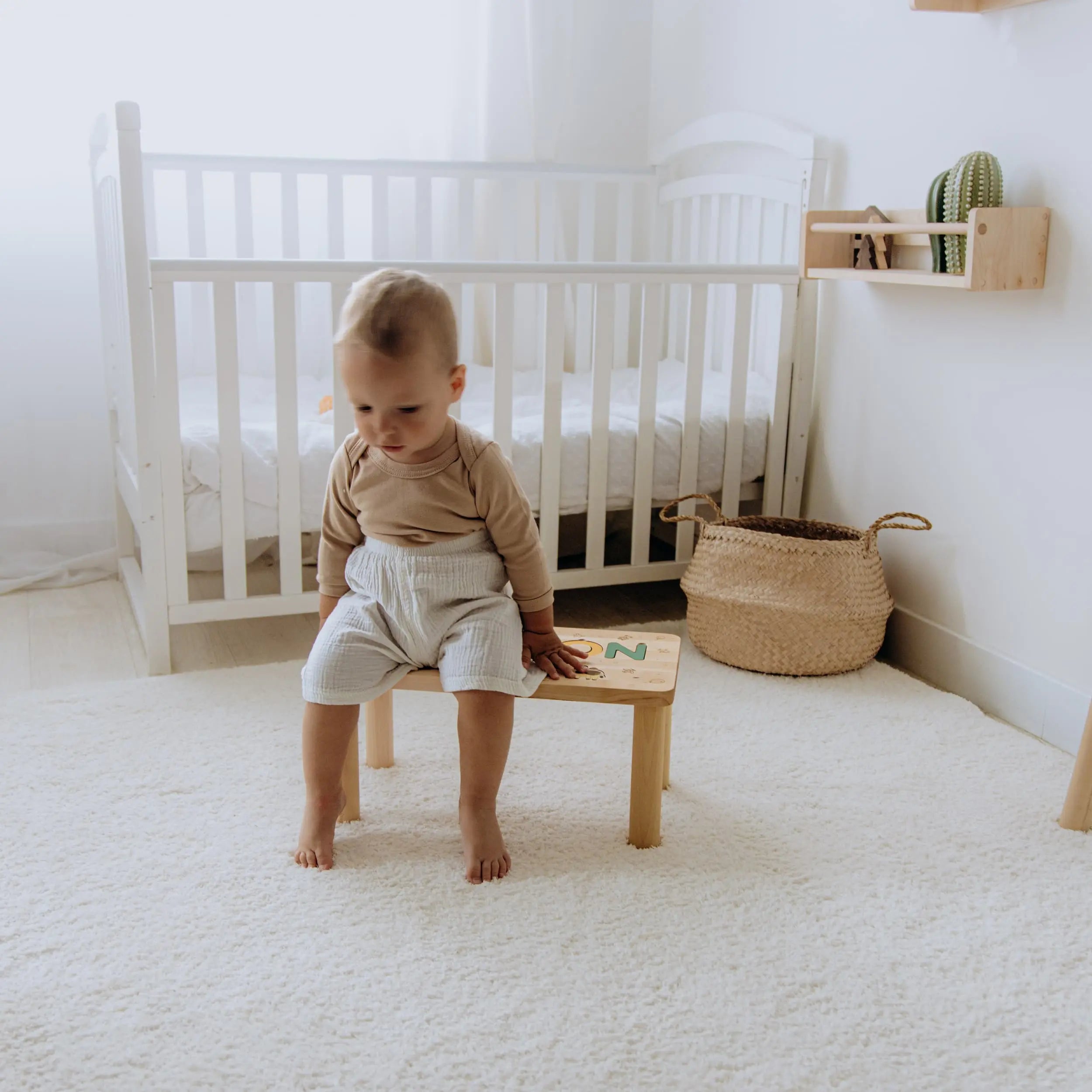 Toddler Step Stool with Name Puzzle – Farm Animal Theme – Montessori Furniture  Busypuzzle