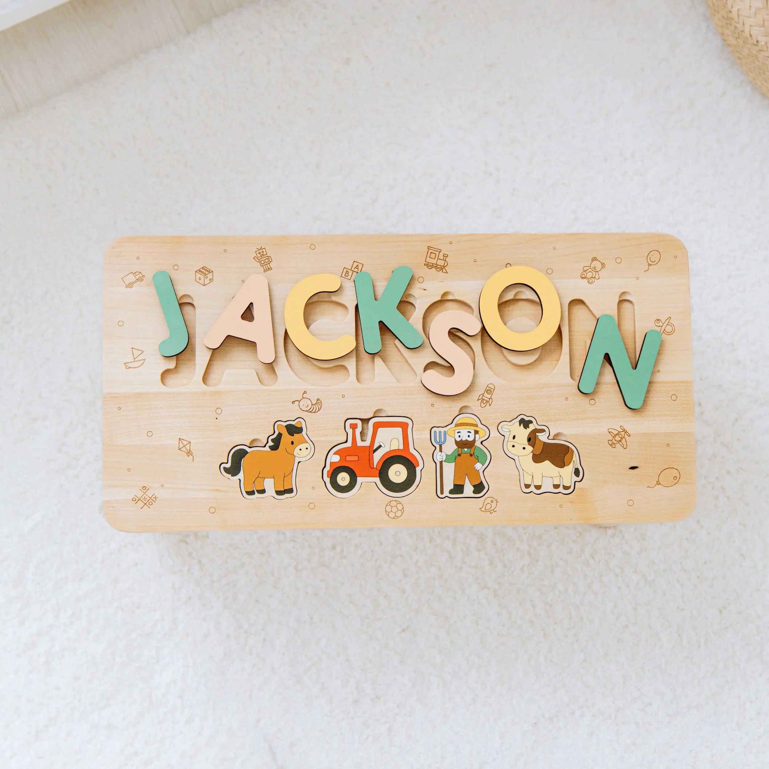 Toddler Step Stool with Name Puzzle – Farm Animal Theme – Montessori Furniture  Busypuzzle