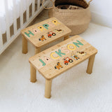 Toddler Step Stool with Name Puzzle – Farm Animal Theme – Montessori Furniture
